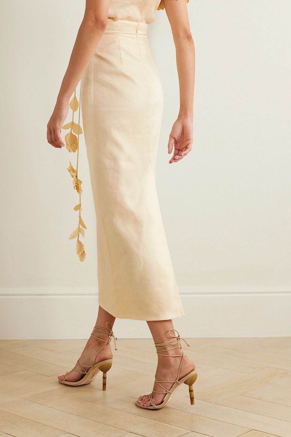 ZIMMERMANN Luminosity belted appliquéd linen midi skirt