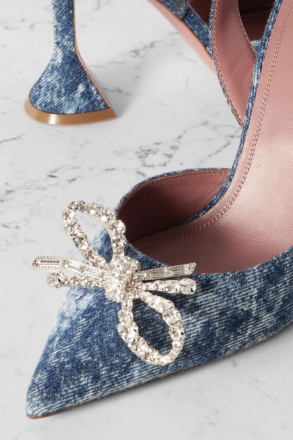 AMINA MUADDI Rosie crystal-embellished denim slingback pumps