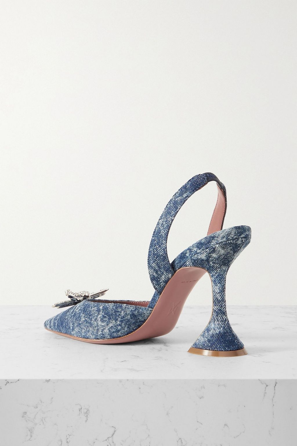 AMINA MUADDI Rosie crystal-embellished denim slingback pumps