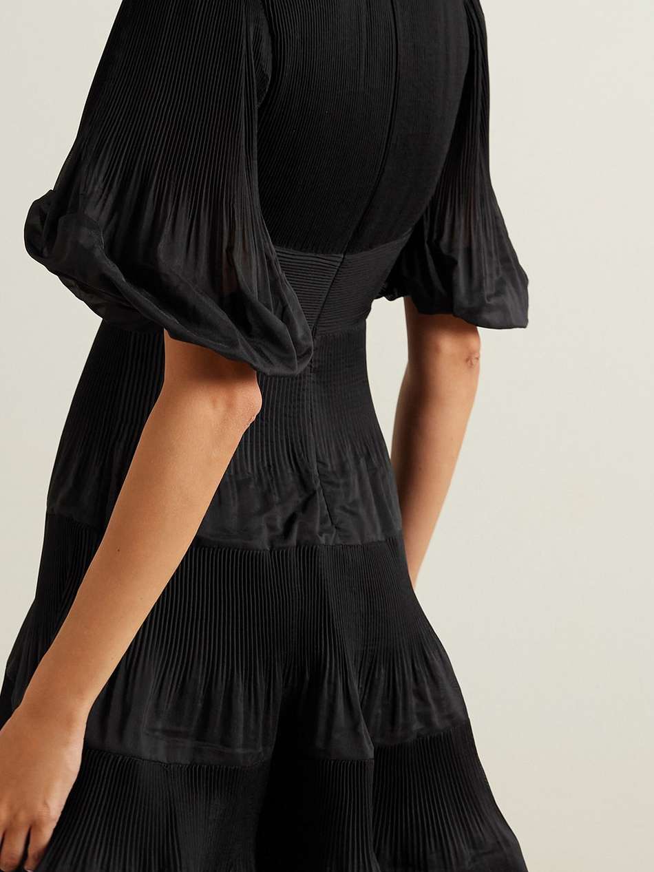 ruffled tiered plisse-chiffon mini dress
