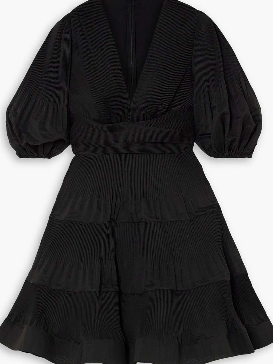 ruffled tiered plisse-chiffon mini dress