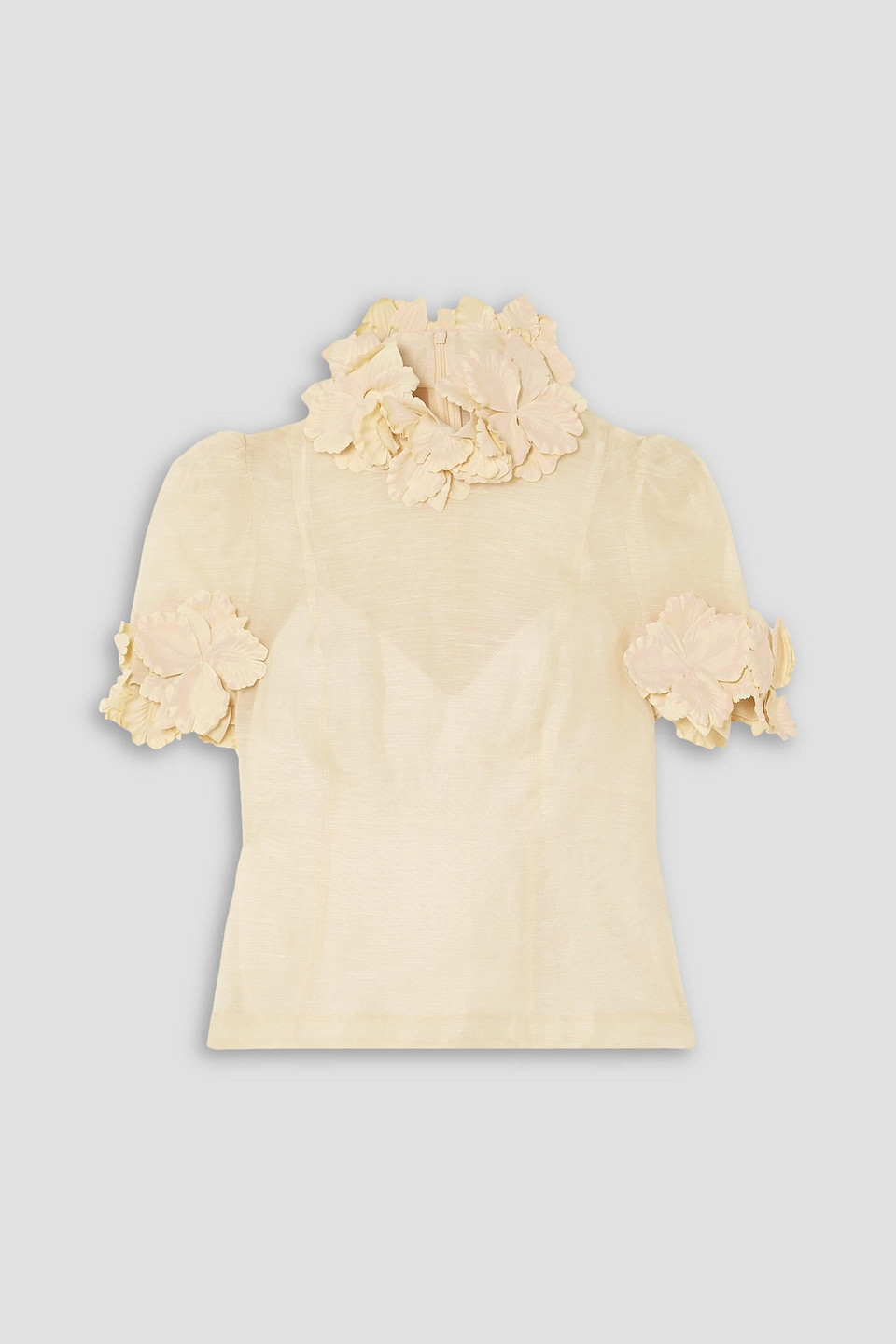 Zimmermann Luminosity Liftoff Appliquéd Linen And Silk-blend Top In Cream