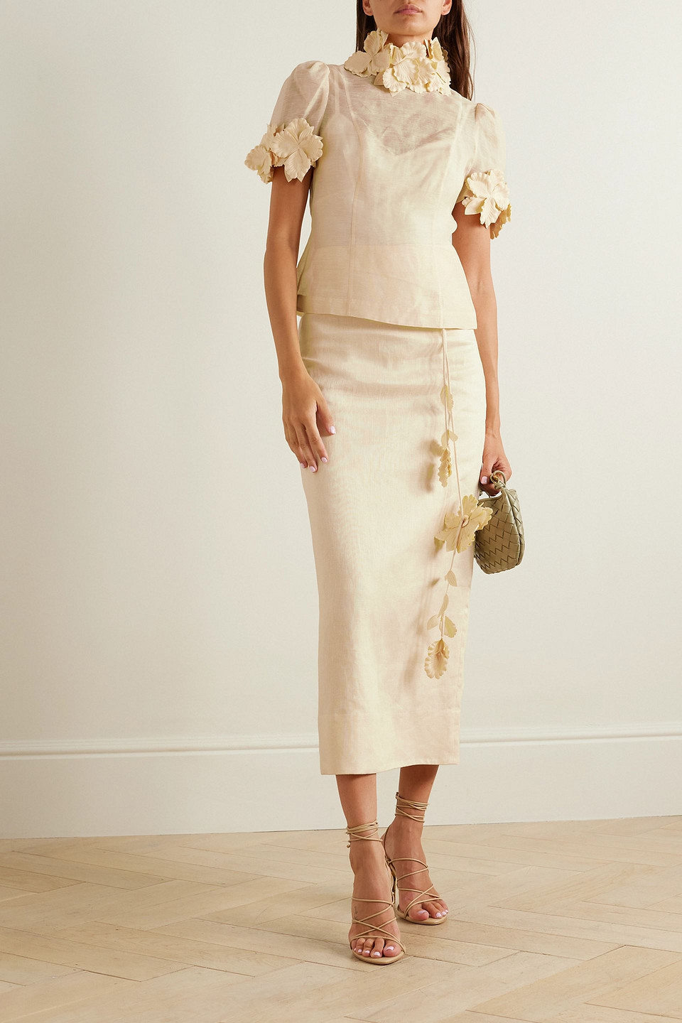 Zimmermann Luminosity Liftoff Appliquéd Linen And Silk-blend Top In Cream