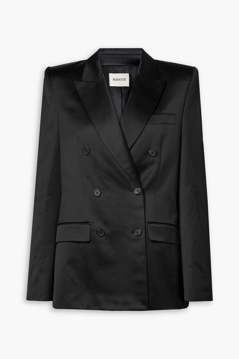 Khaite Nathan Double-breasted Cotton-blend Satin Blazer In Black
