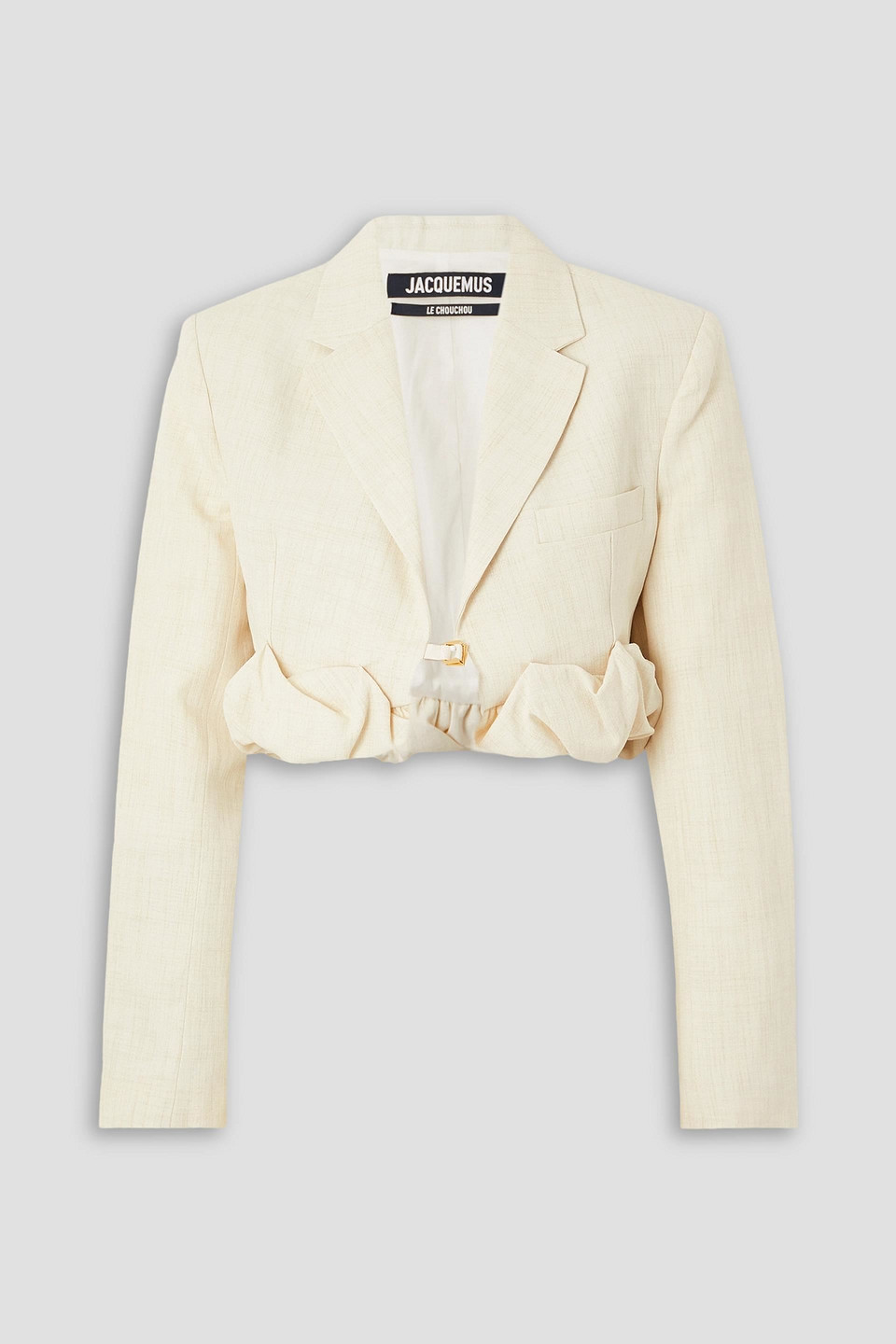 Shop Jacquemus Croissant Cropped Linen-blend Blazer In Cream