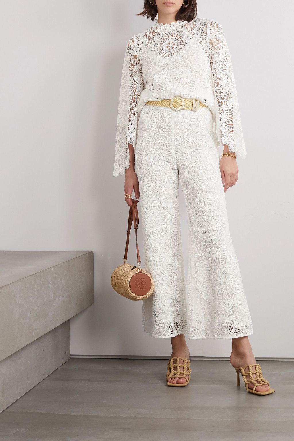 ZIMMERMANN بنطال Chintz Doily بحواف واسعة من الدانتيل بحزام