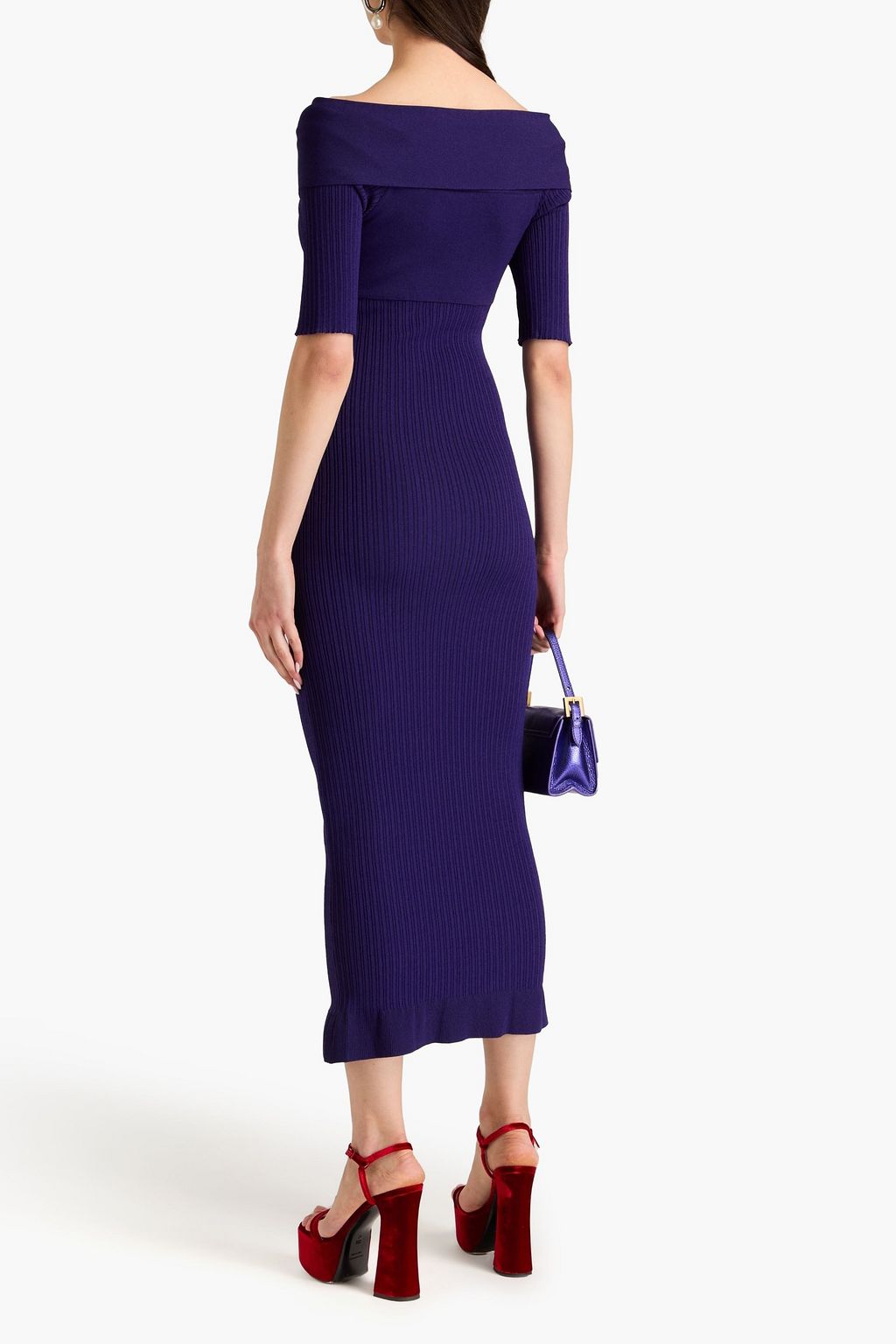 PHILOSOPHY DI LORENZO SERAFINI Off-the-shoulder ribbed-knit midi dress