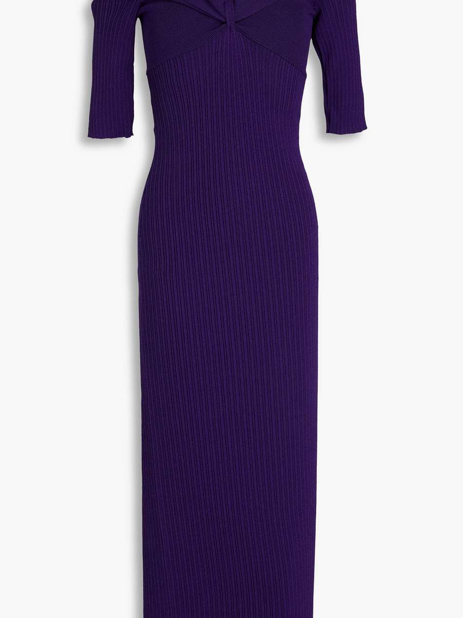 off-the-shoulder ribbed-knit midi dress