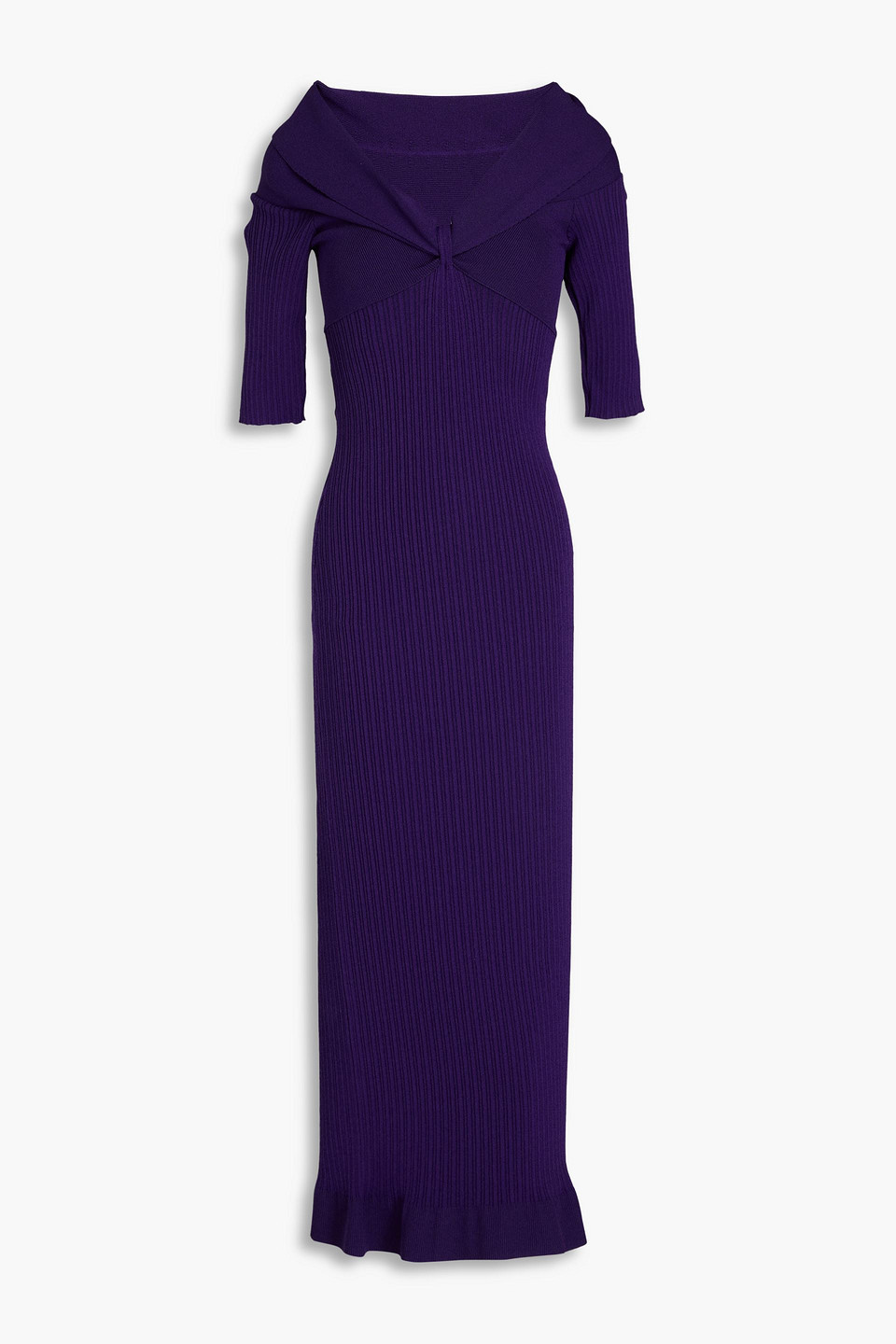 PHILOSOPHY DI LORENZO SERAFINI OFF-THE-SHOULDER RIBBED-KNIT MIDI DRESS 