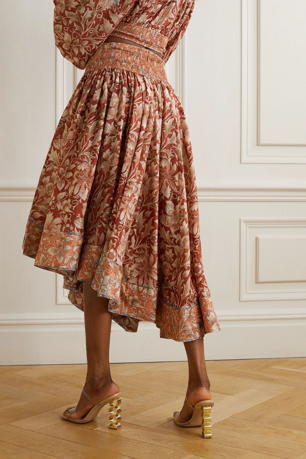 ZIMMERMANN Chintz asymmetric floral-print silk crepe de chine midi skirt