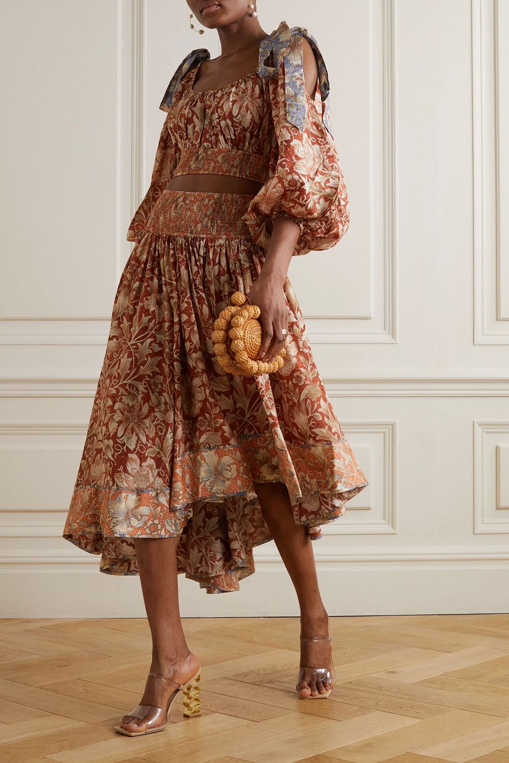ZIMMERMANN Chintz asymmetric floral-print silk crepe de chine midi skirt