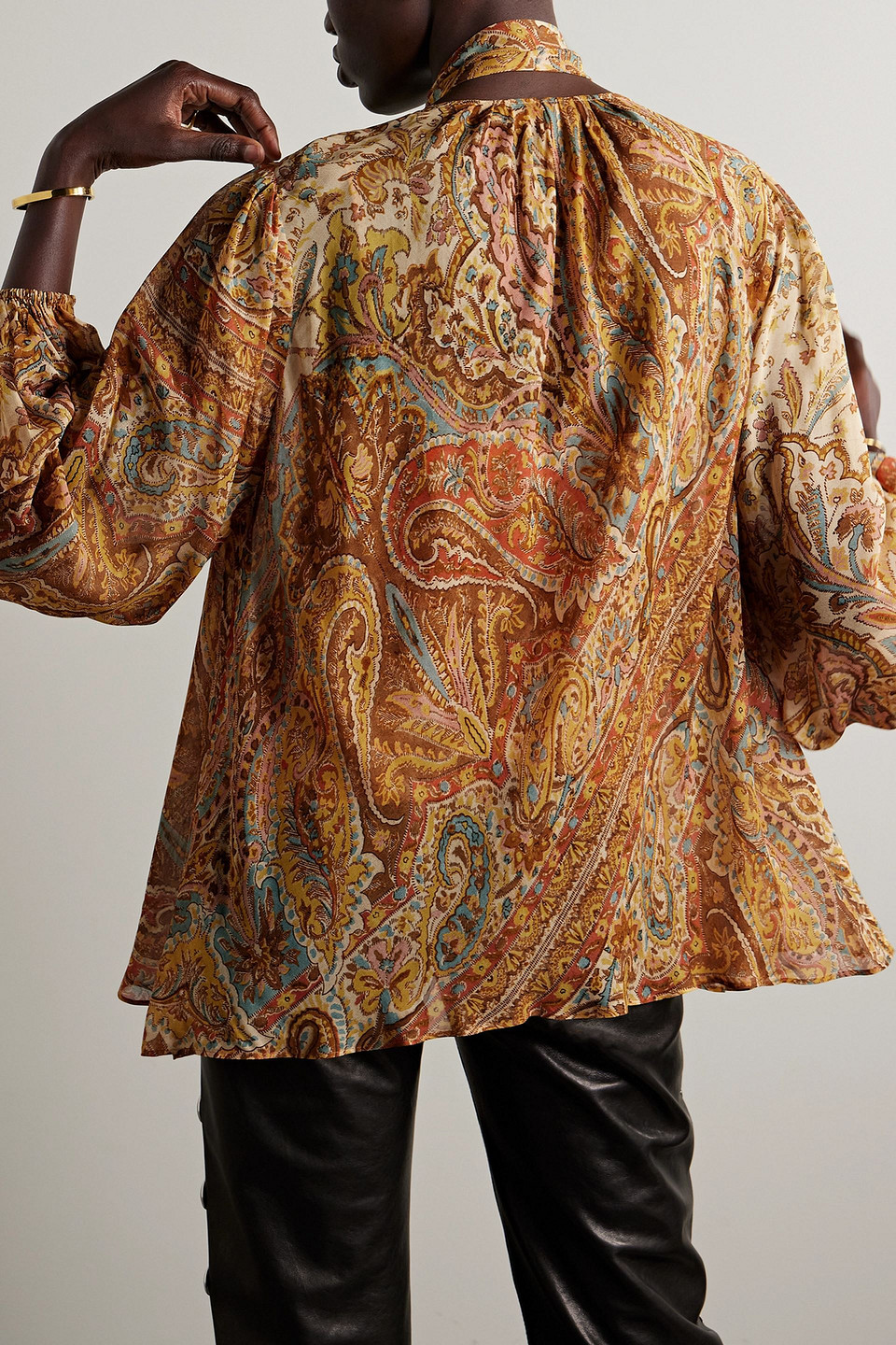 ZIMMERMANN BILLOW PUSSY-BOW PRINTED CREPE DE CHINE BLOUSE