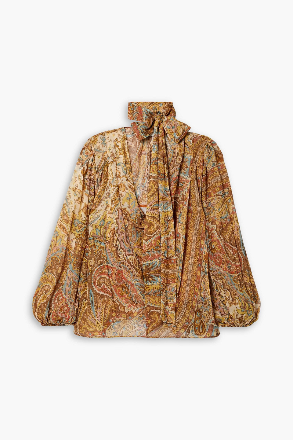 Zimmermann Sensory Paisley-print Billow-sleeve Blouse In Senffarben