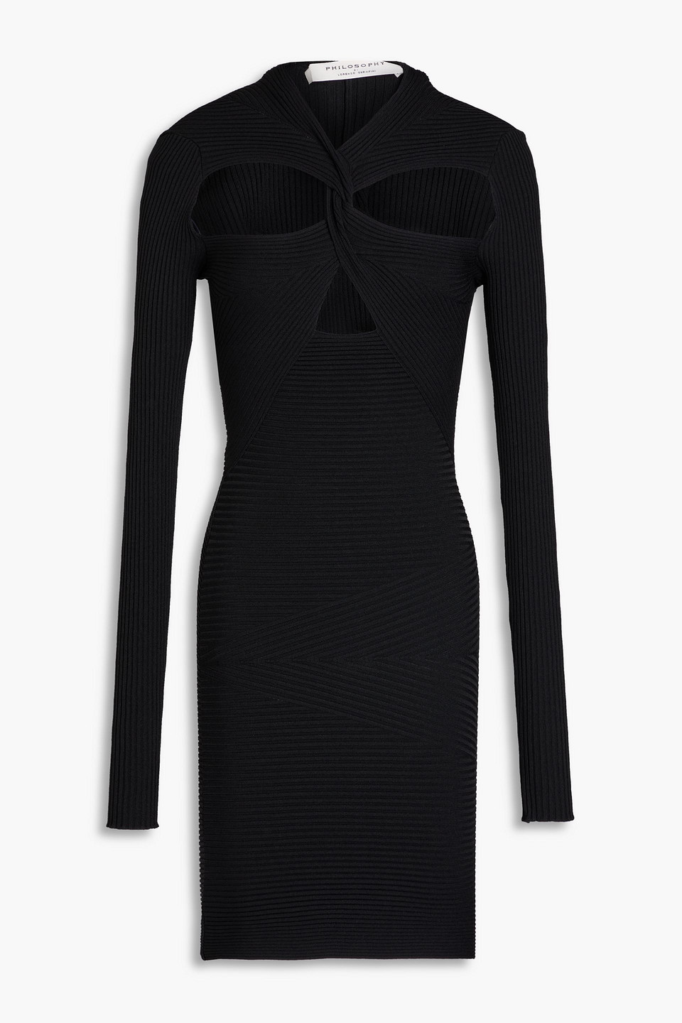 Shop Philosophy Di Lorenzo Serafini Cutout Twisted Ribbed-knit Mini Dress In Black