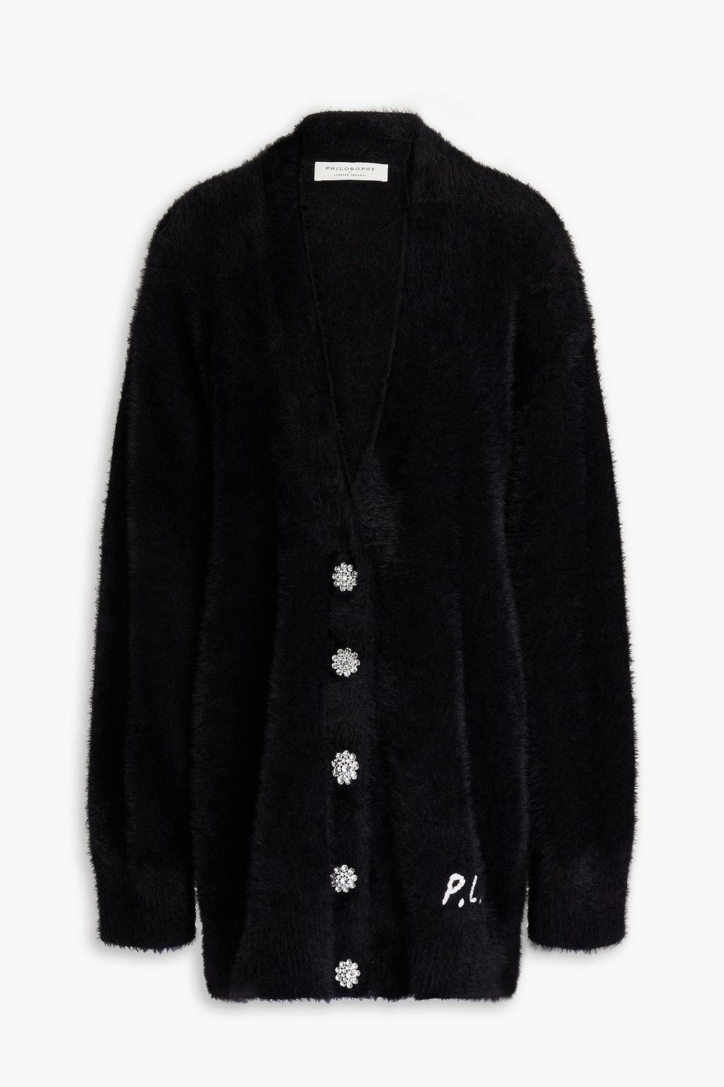Embroidered brushed knitted cardigan black IT 38