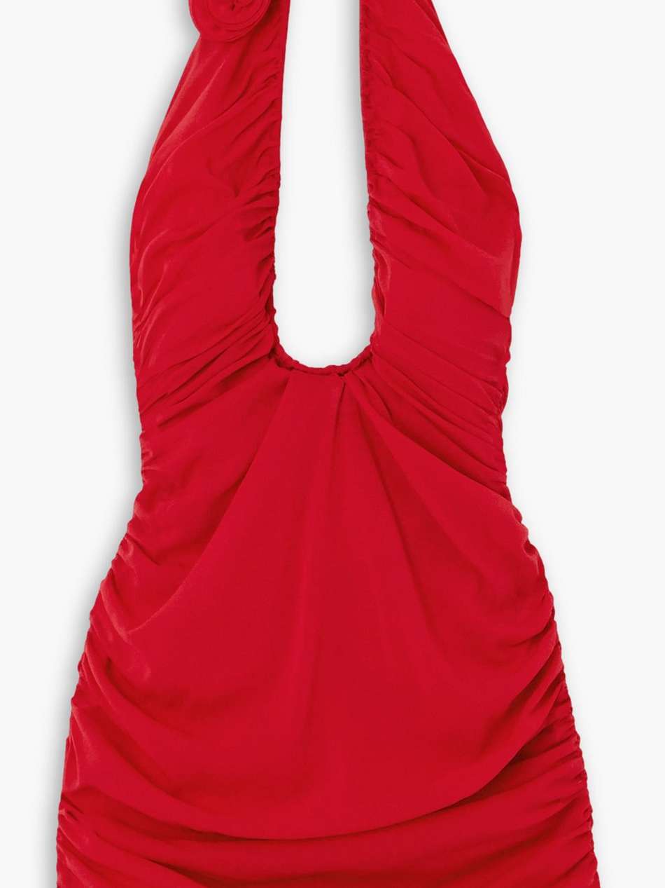 appliquéd stretch-silk halterneck mini dress