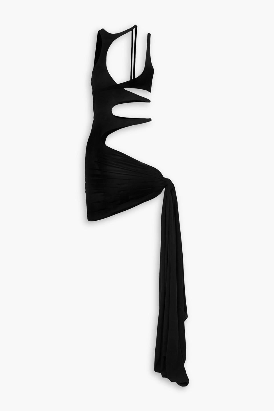 MUGLER ASYMMETRIC CUTOUT DRAPED STRETCH-TULLE MINI DRESS
