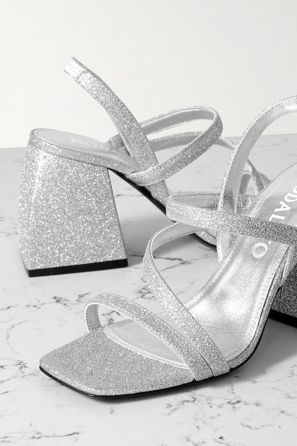 NODALETO Bulla Gemini glittered leather slingback sandals