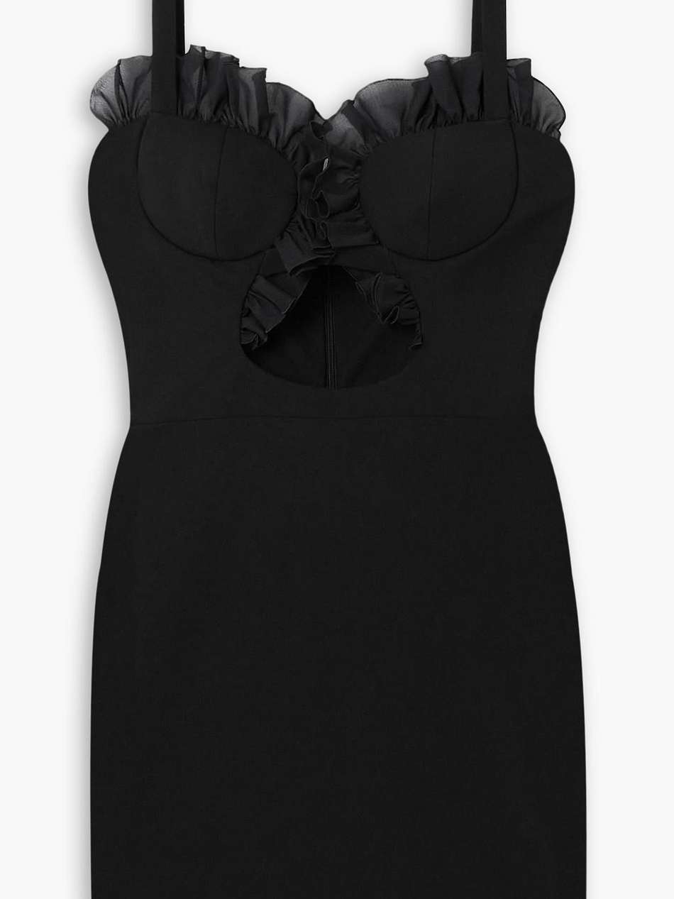 cutout ruffled chiffon-trimmed crepe mini dress