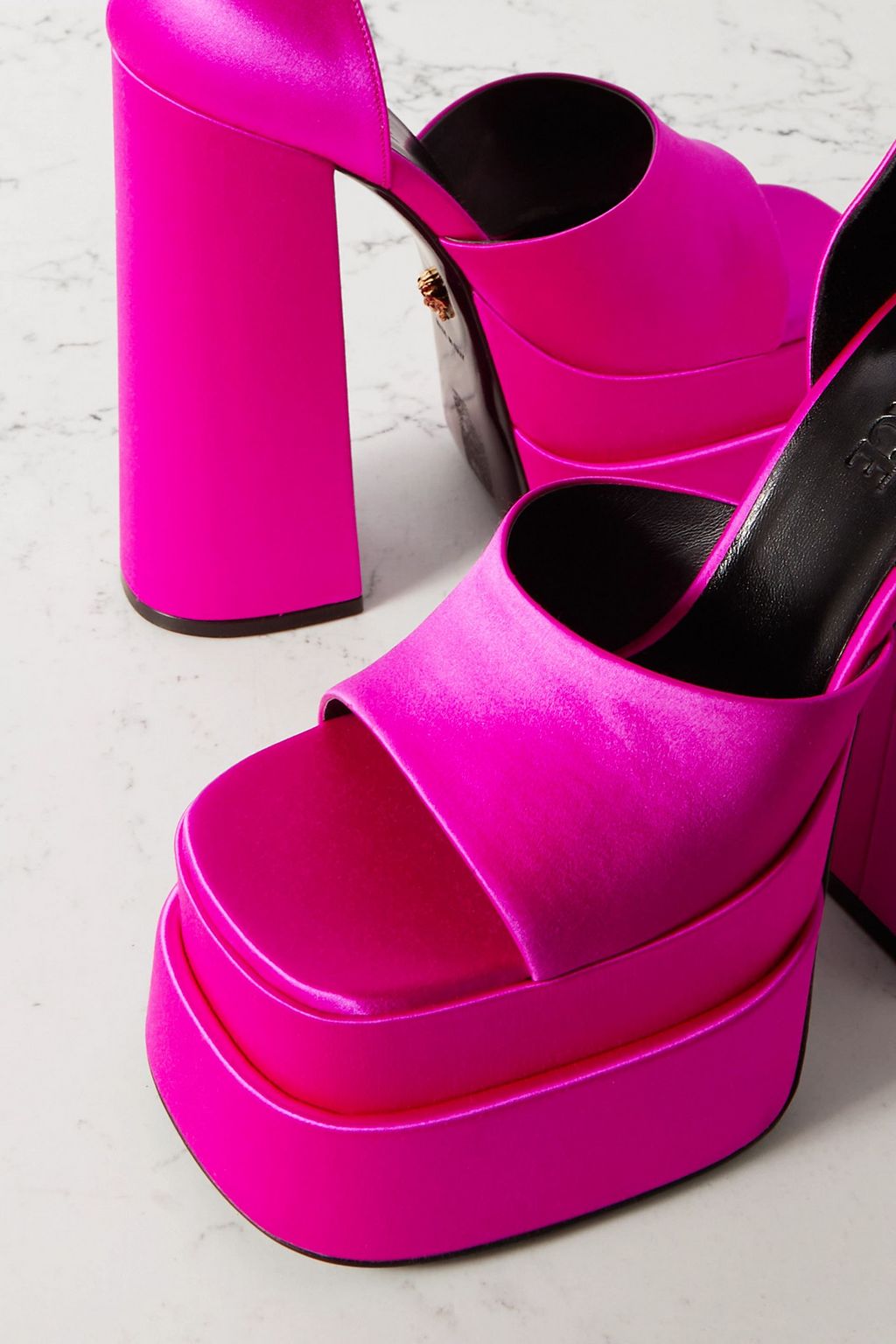 VERSACE Medusa Aevitas embellished satin platform sandals