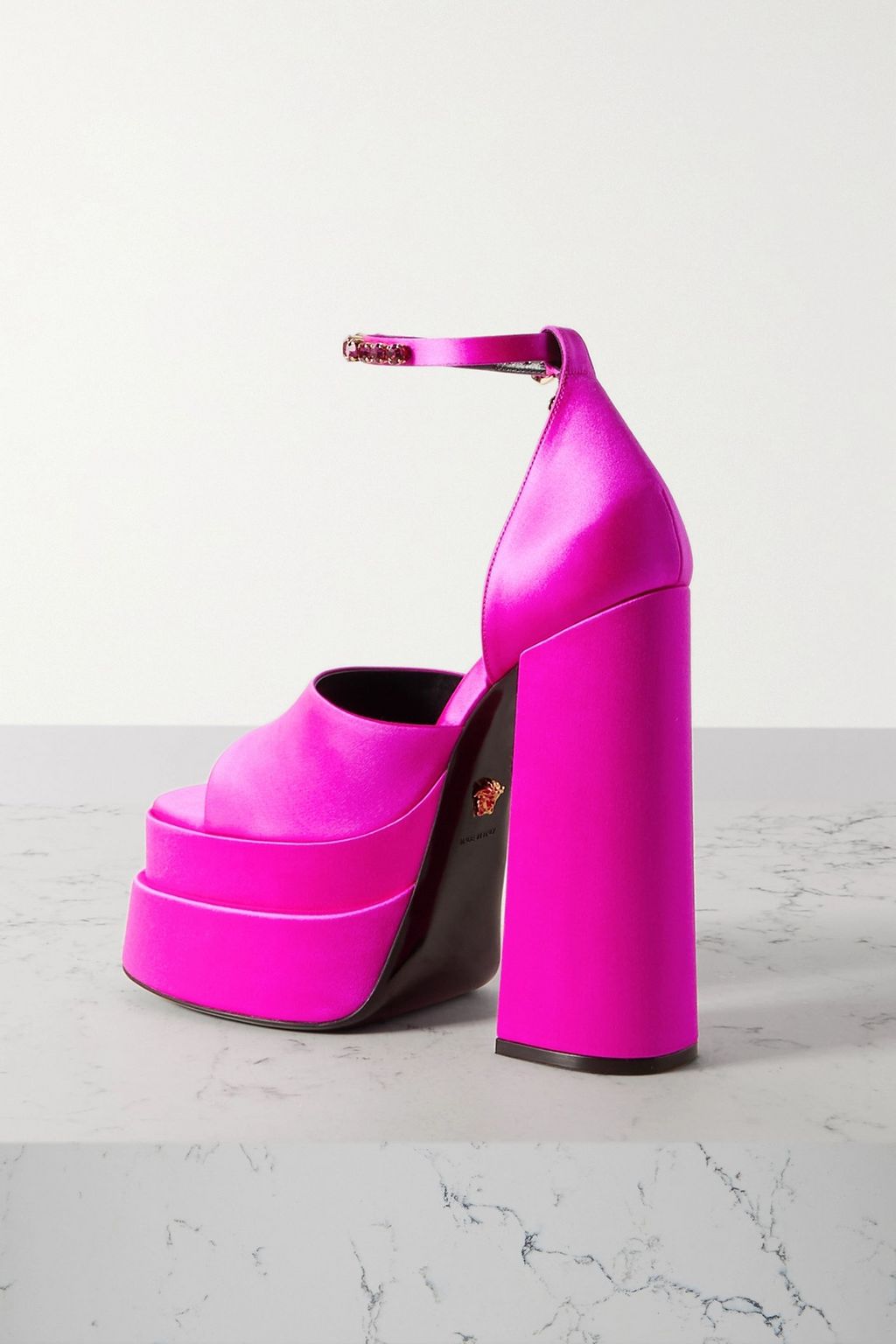 VERSACE Medusa Aevitas embellished satin platform sandals