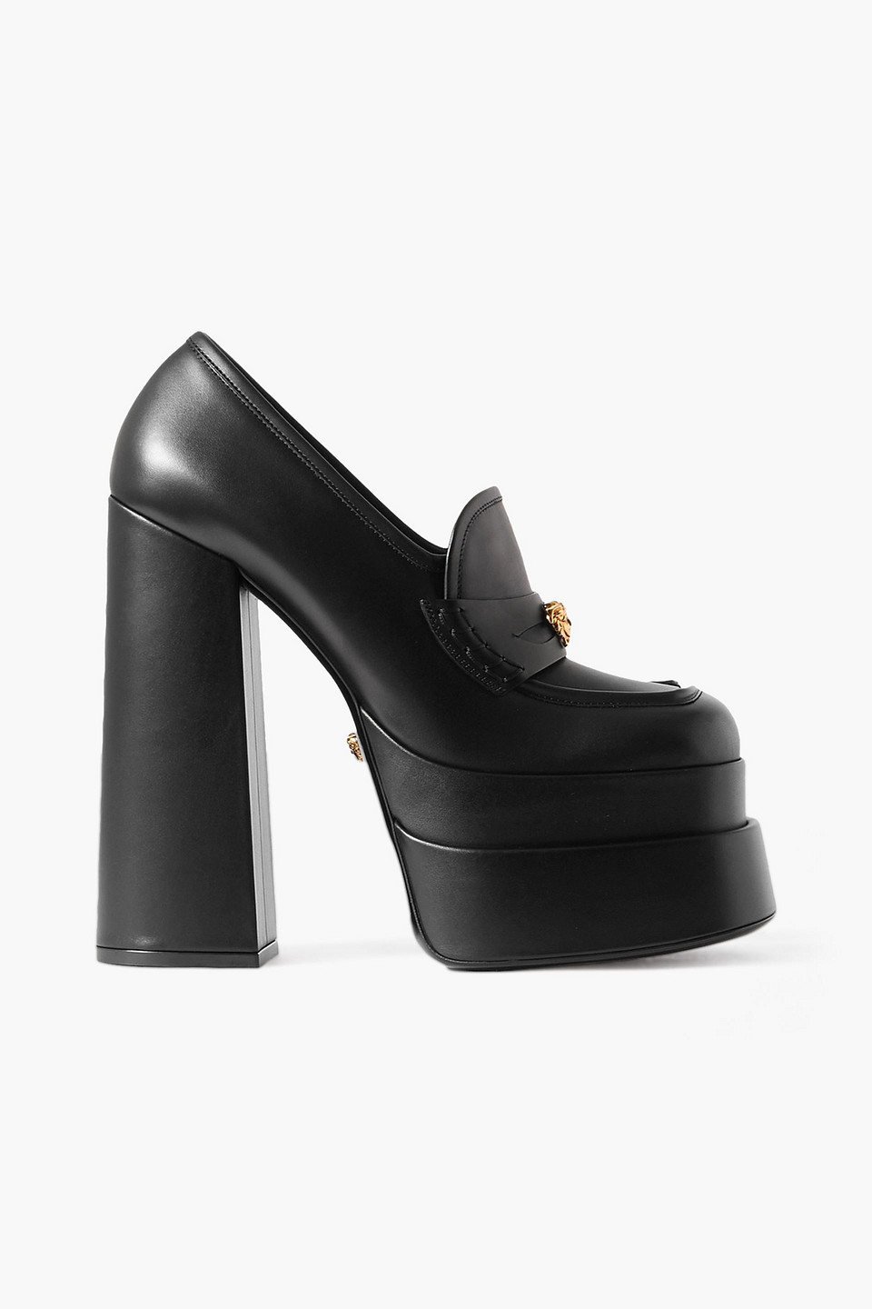 VERSACE EMBELLISHED LEATHER PLATFORM LOAFERS