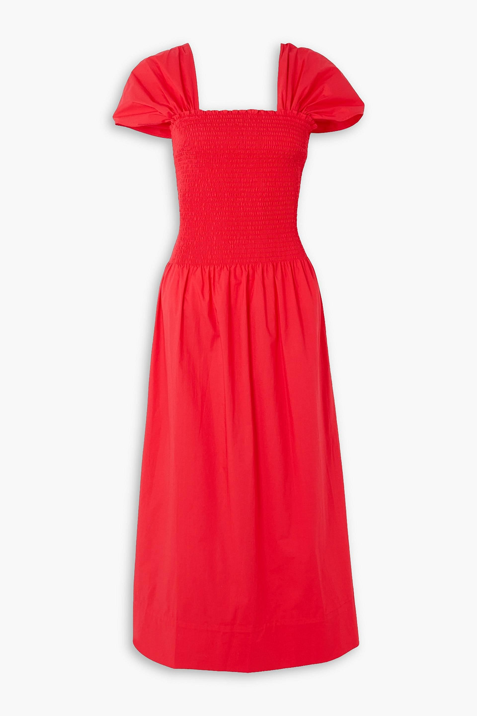 Molly Goddard Vivienne Ruched Shirred Cotton Midi Dress In Red