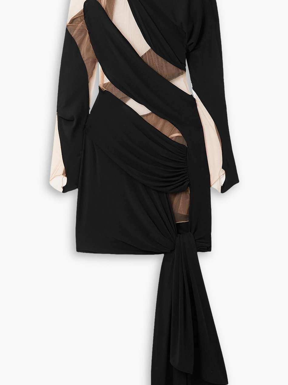 illusion asymmetric stretch-jersey and tulle mini dress