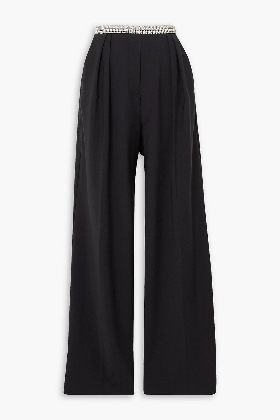 Michael Lo Sordo Stellar Boy Crystal-embellished Pleated Wool-blend Wide-leg Pants In Black