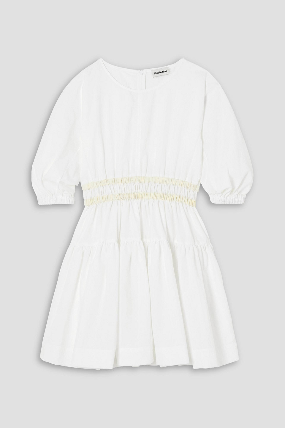 Molly Goddard Tiffany Shirred Grosgrain-trimmed Taffeta Mini Dress In White