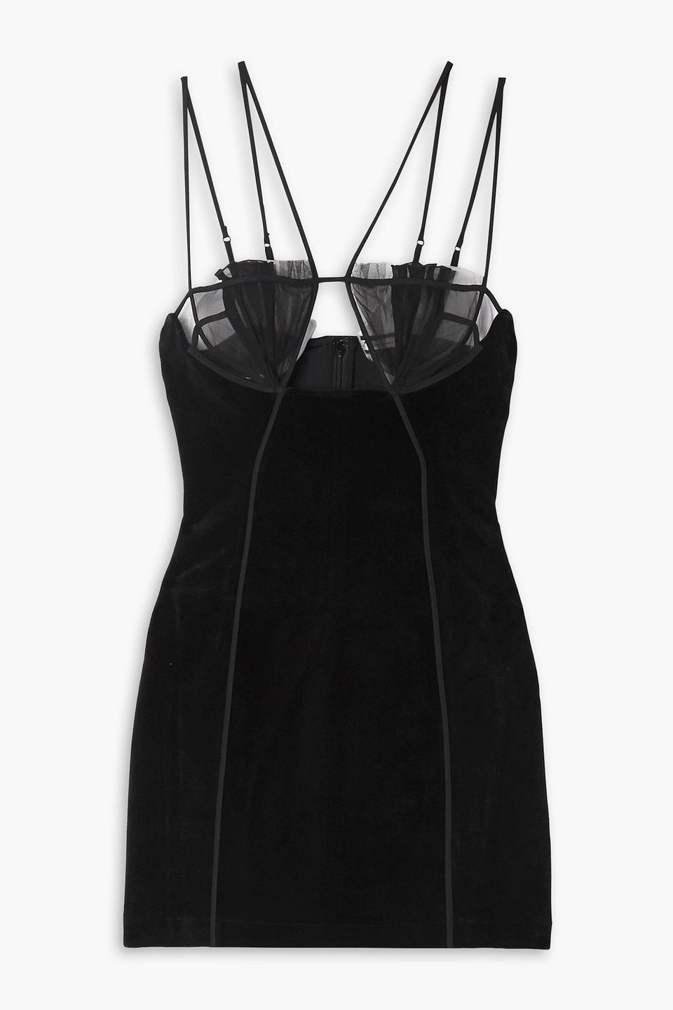 Nensi Dojaka Cutout Tulle-trimmed Velvet Mini Dress In Black