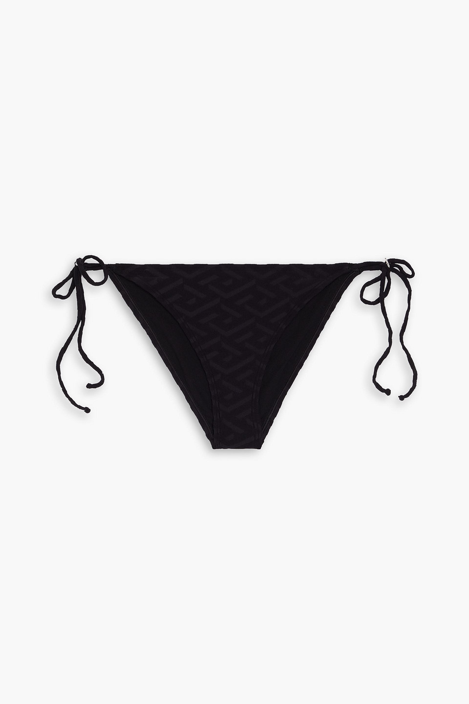 Versace La Greca Stretch-terry Jacquard Low-rise Bikini Bottoms In Black