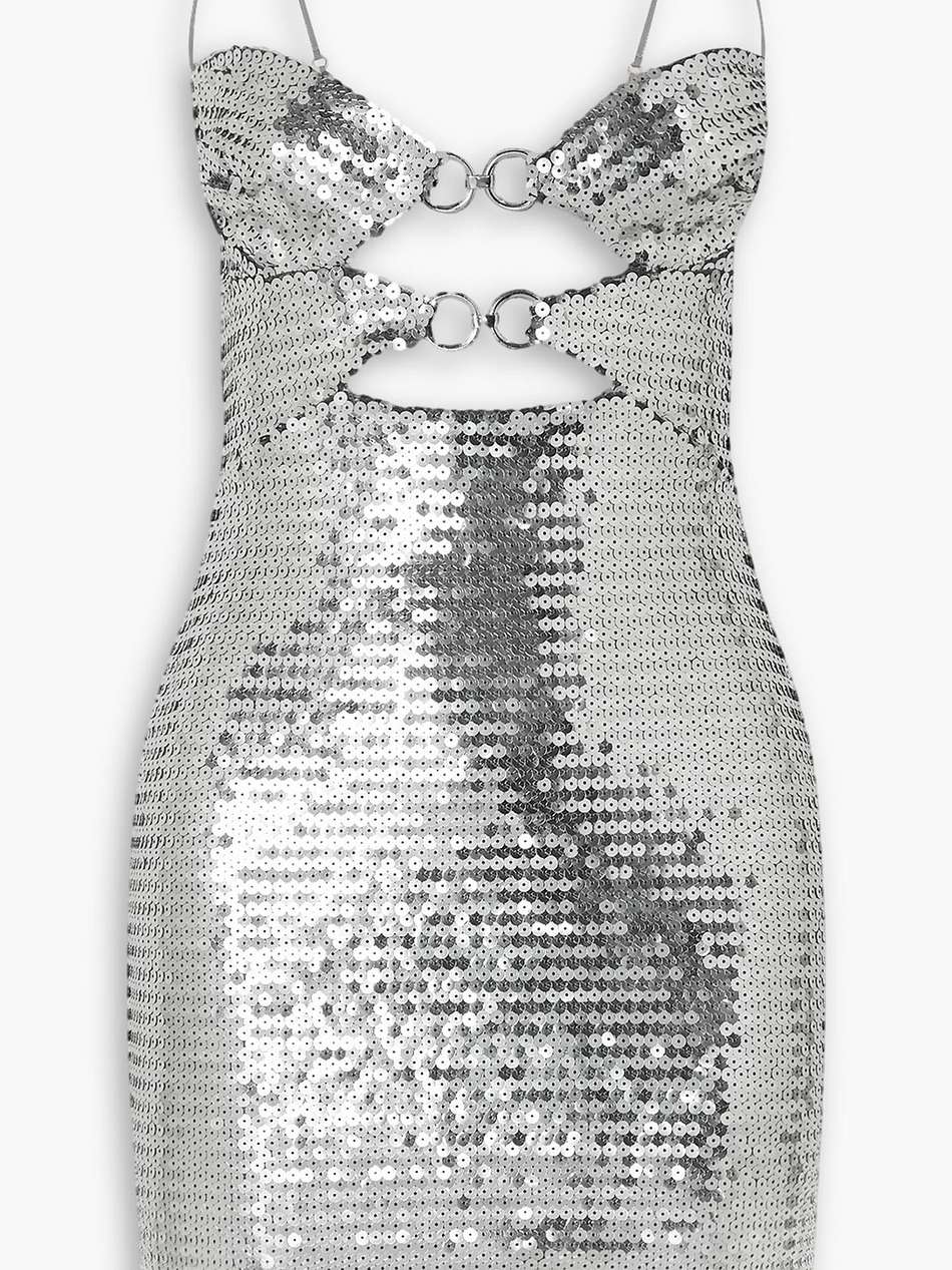 embellished cutout sequined tulle mini dress