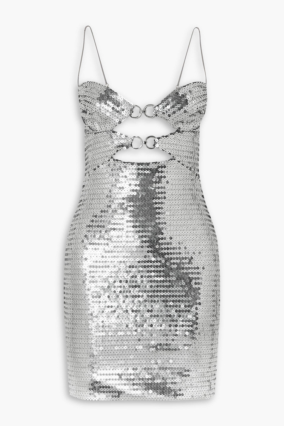 Embellished cutout sequined tulle mini dress