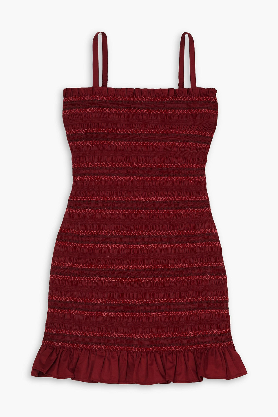 Molly Goddard Fifi Embroidered Shirred Cotton Mini Dress In Claret