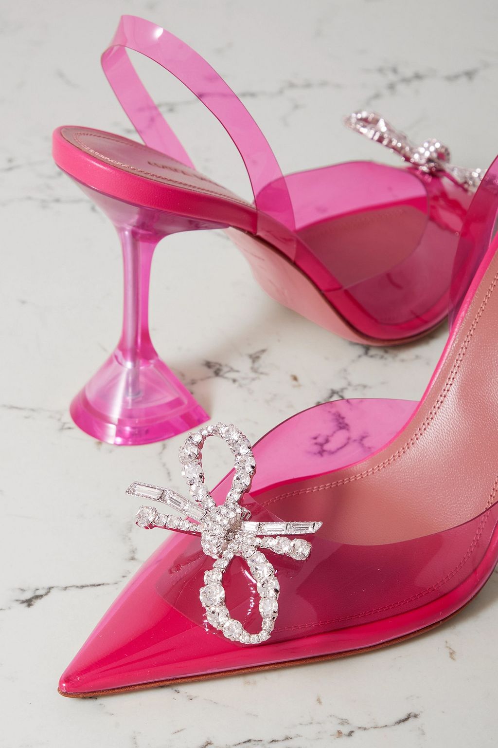 AMINA MUADDI Rosie crystal-embellished bow-detailed PVC slingback pumps