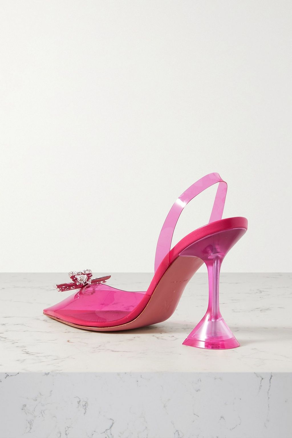 AMINA MUADDI Rosie crystal-embellished bow-detailed PVC slingback pumps