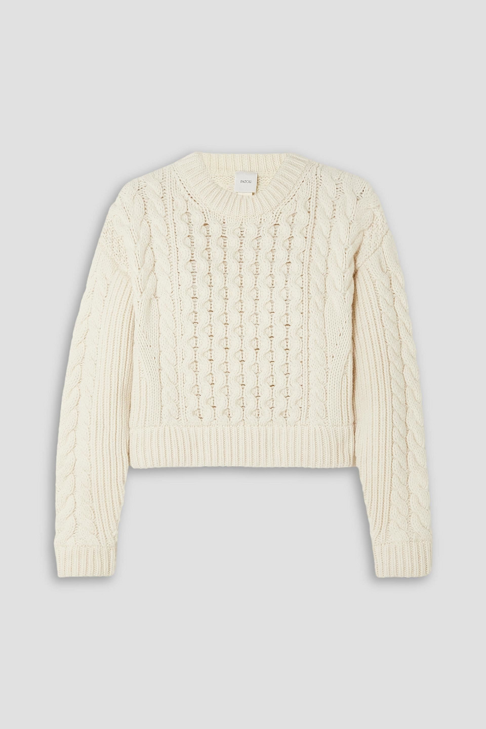 Patou Cropped Cable-knit Wool And Cashmere-blend Sweater In Ivory