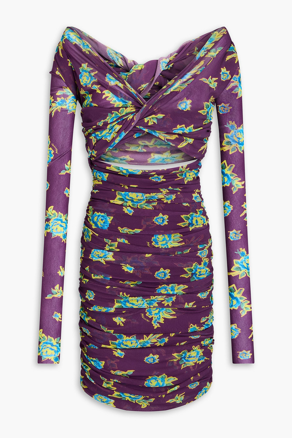 Philosophy Di Lorenzo Serafini Cutout Twisted Floral-print Tulle Mini Dress In Purple