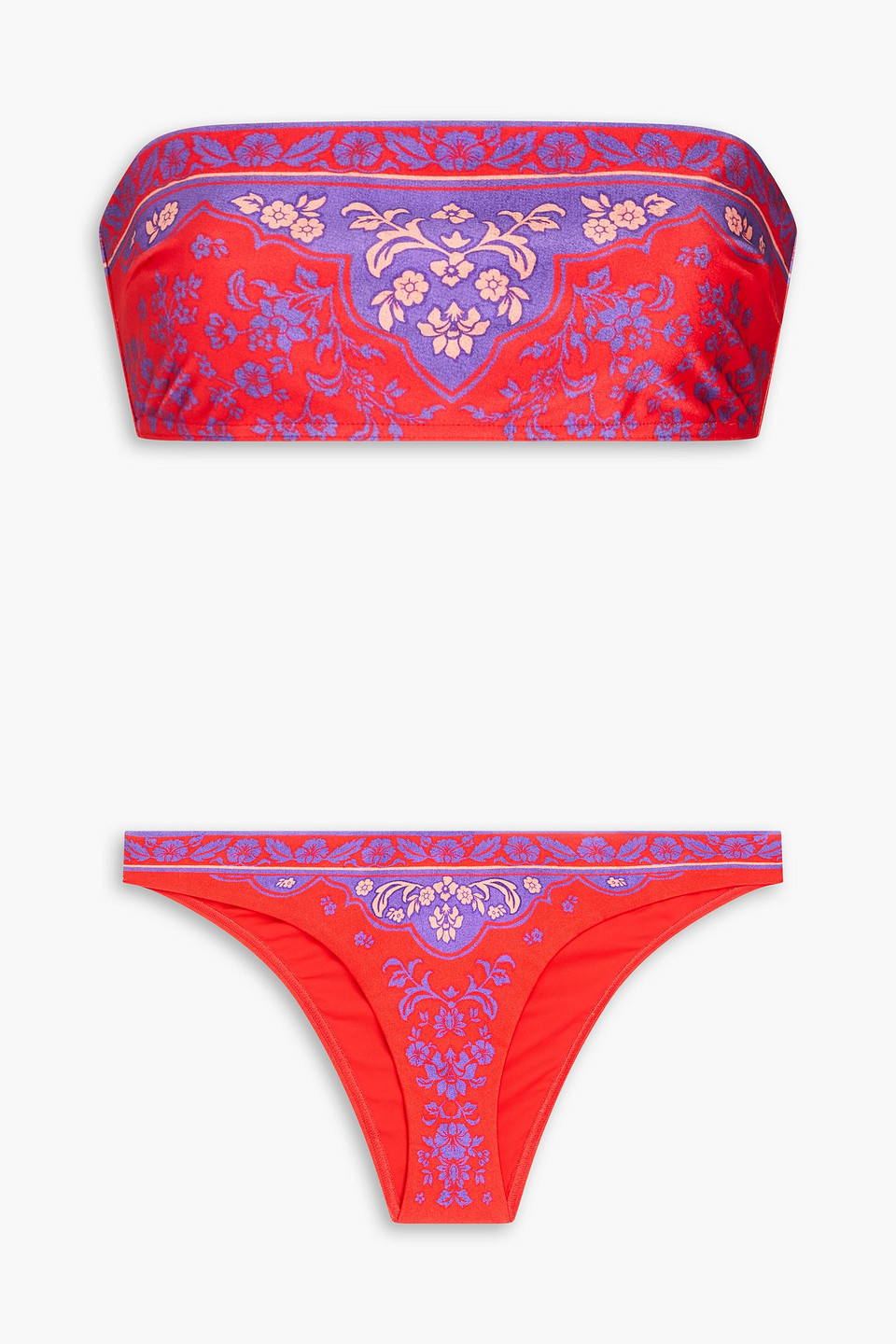 Zimmermann Raie Printed Bandeau Bikini In Red