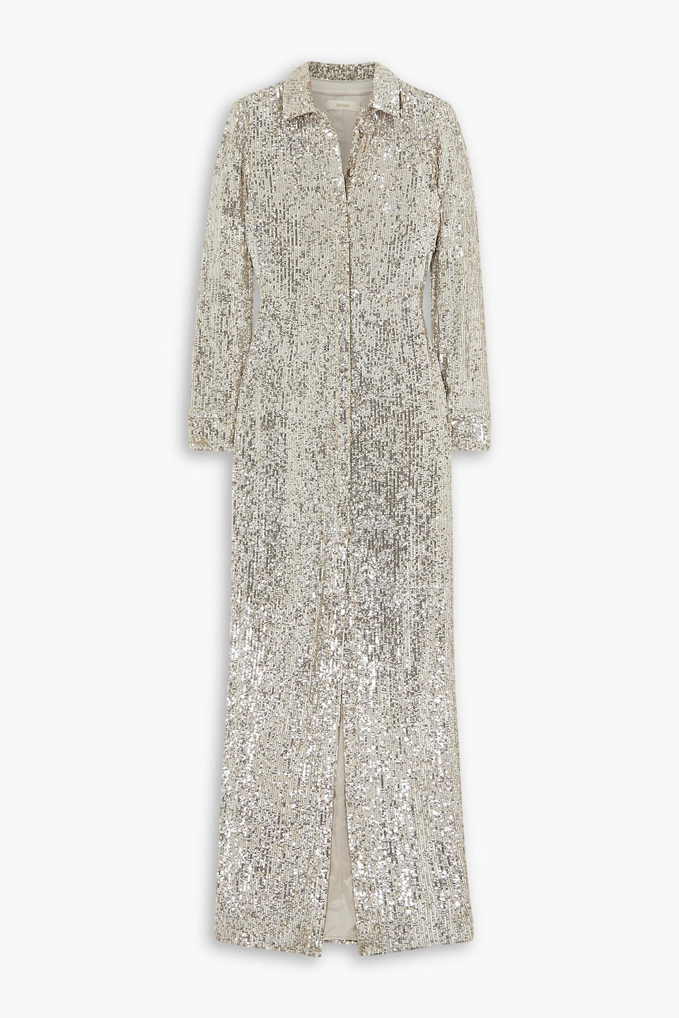 Semsem Sequined Tulle Gown In Silver
