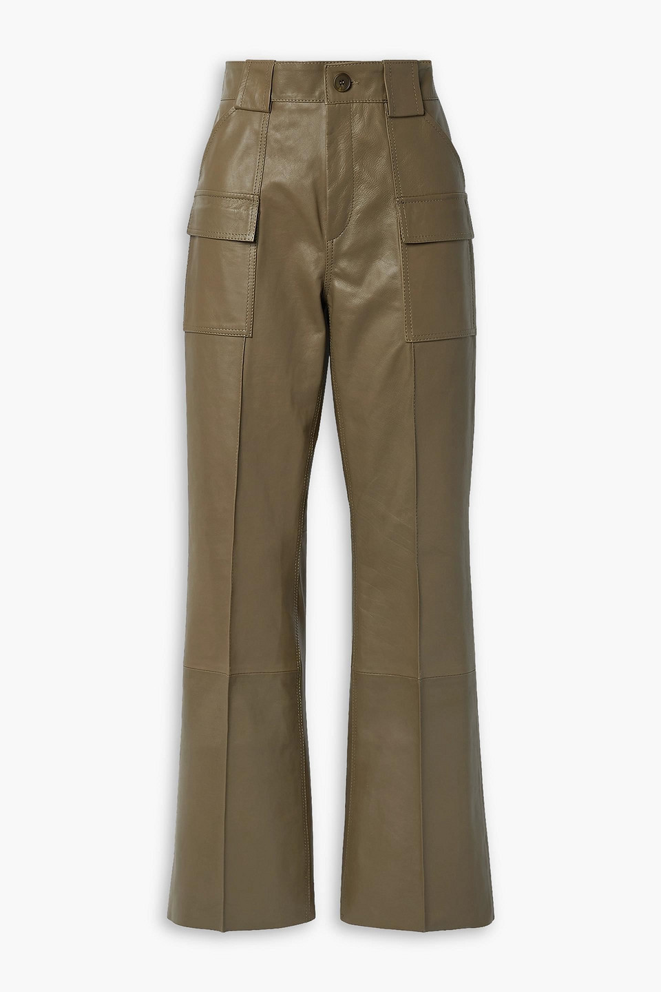 Petar Petrov Geremy Leather Wide-leg Pants In Army Green