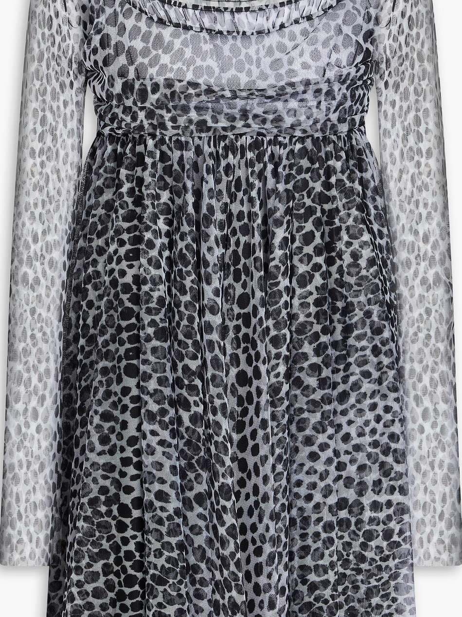 gathered leopard-print tulle mini dress