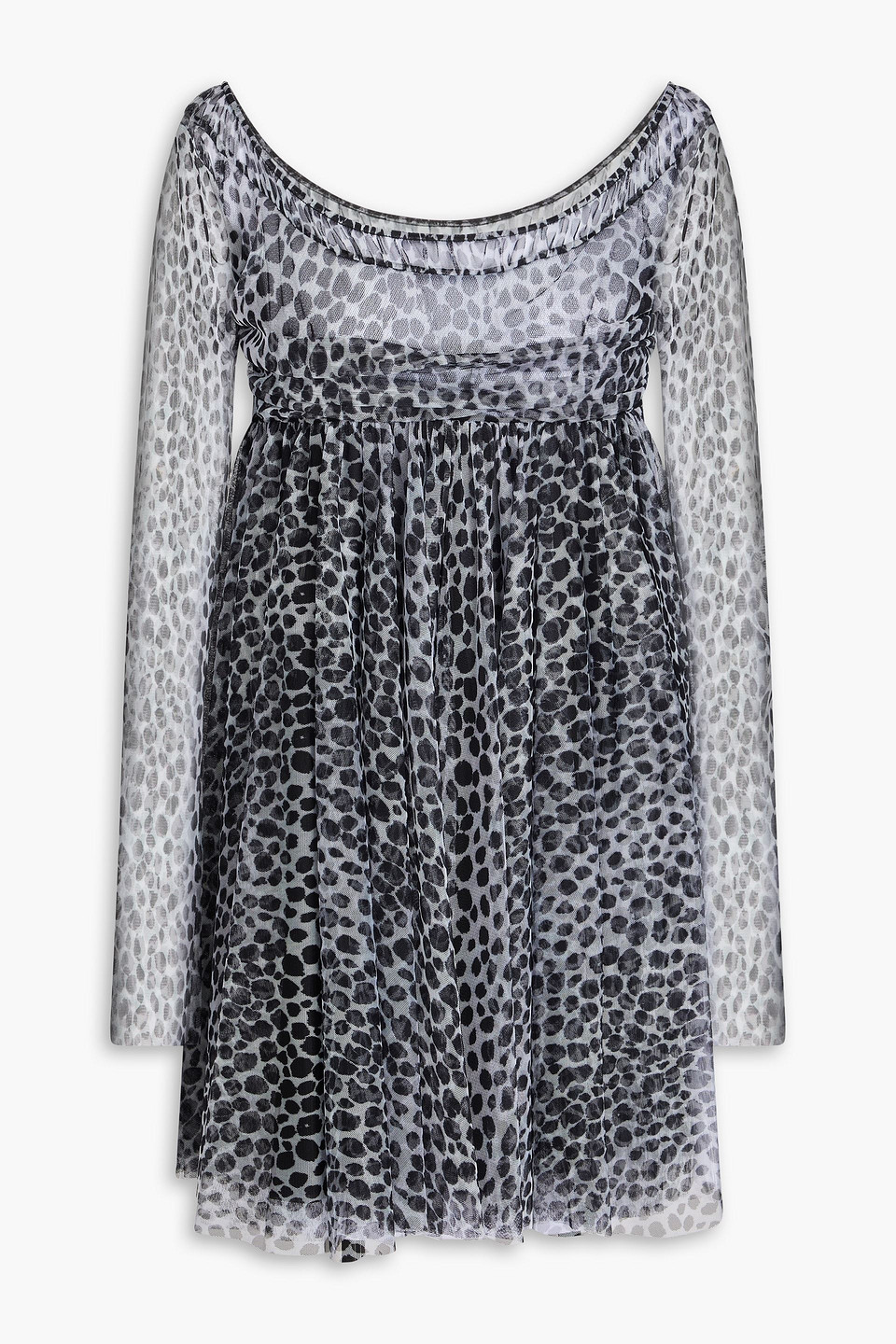 Philosophy Di Lorenzo Serafini Gathered Leopard-print Tulle Mini Dress In Black