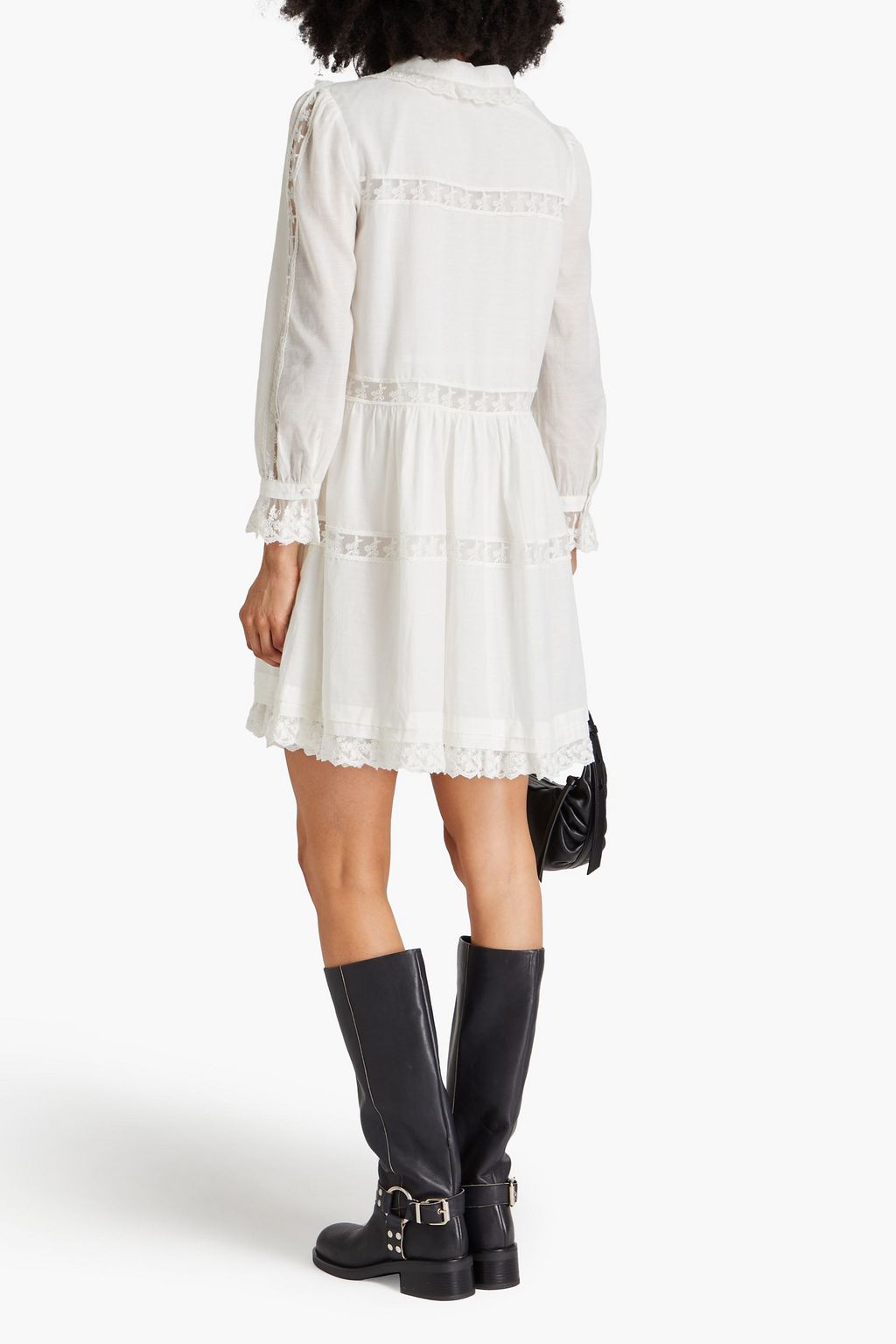 PHILOSOPHY DI LORENZO SERAFINI Lace-trimmed cotton-blend Swiss-dot mini shirt dress