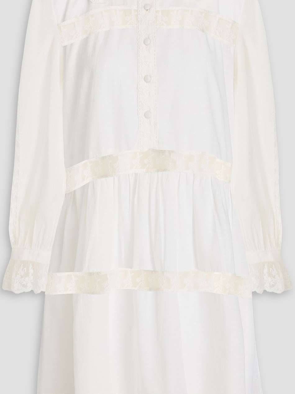 lace-trimmed cotton-blend swiss-dot mini shirt dress