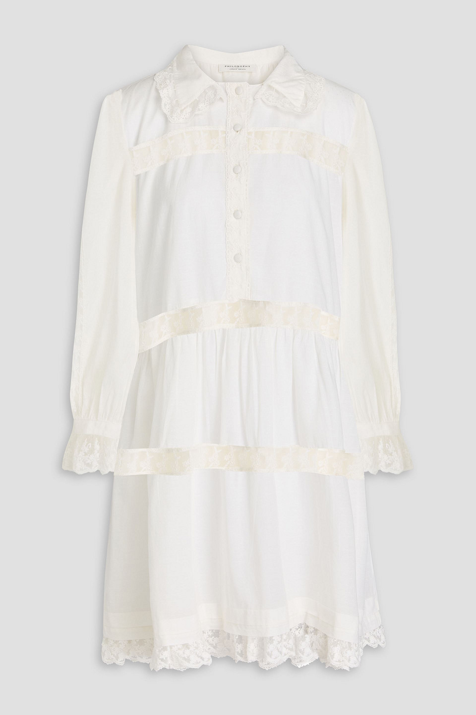 Philosophy Di Lorenzo Serafini Lace-trimmed Cotton-blend Swiss-dot Mini Shirt Dress In Off-white