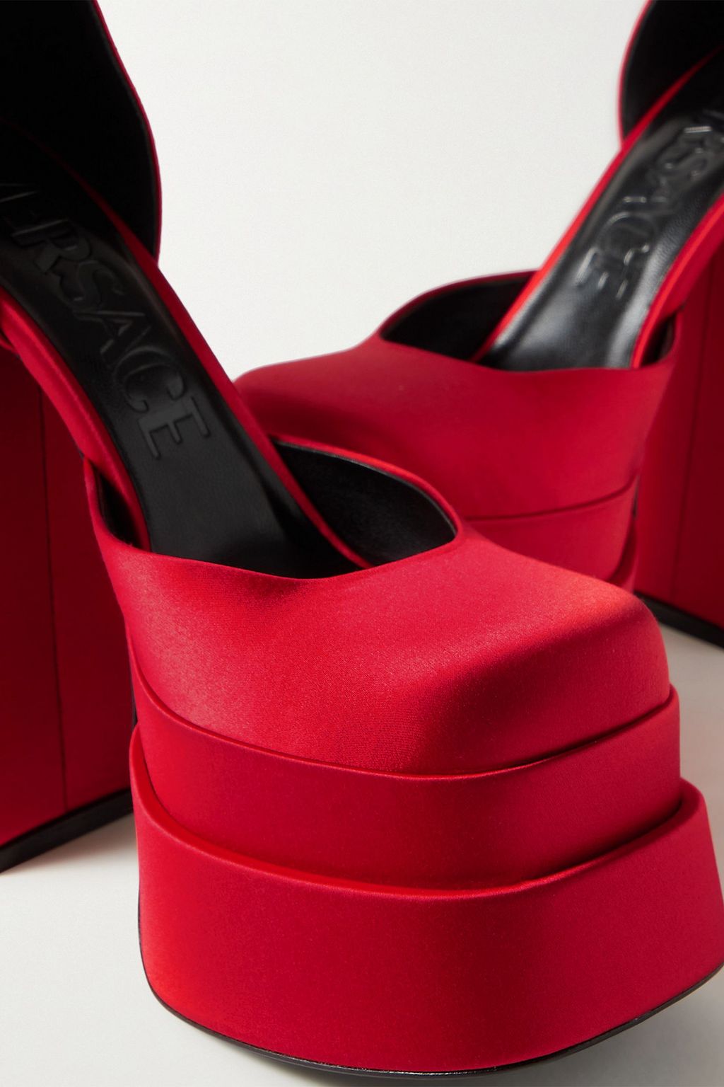 VERSACE Embellished satin platform pumps