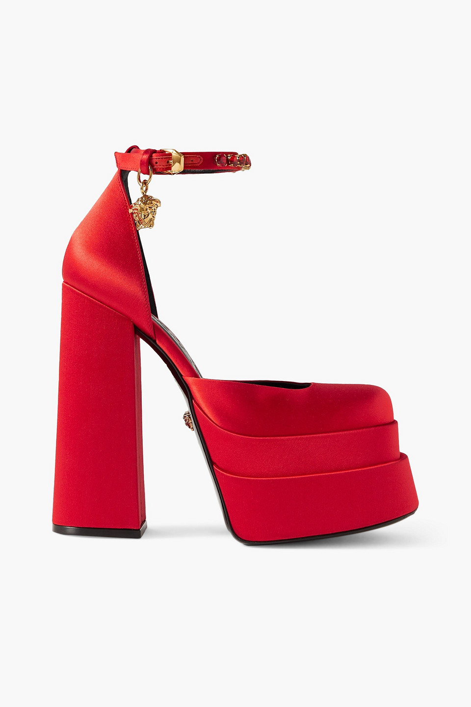 Versace Medusa Aevitas Embellished Satin Platform Pumps In Red