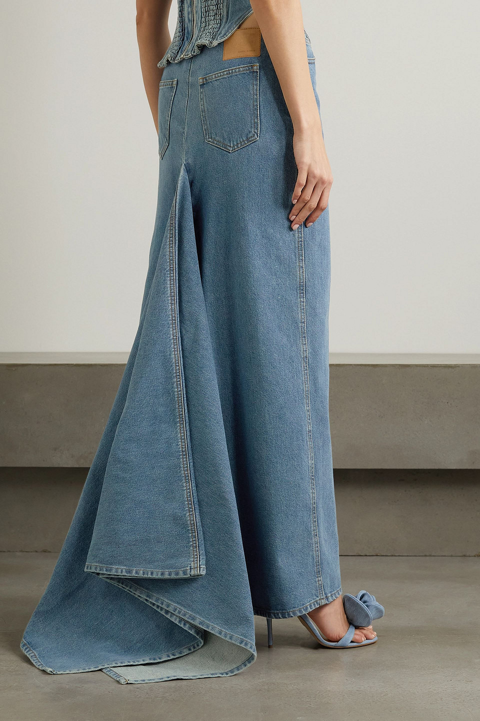 Magda Butrym Draped Denim Maxi Skirt In Mid Denim